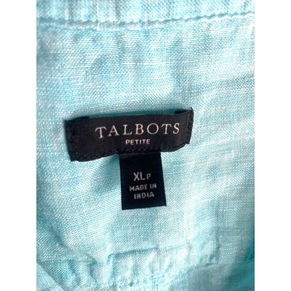 Talbots 100% Linen‎ Blouse Women's XL petite Long Sleeve Shirt Blue beach resort - Picture 4 of 7